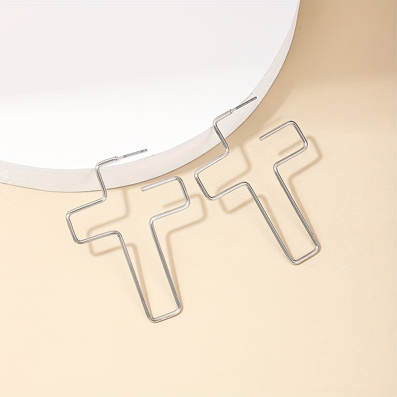 Women's Vintage Geometric Line Hollow Cross Earrings